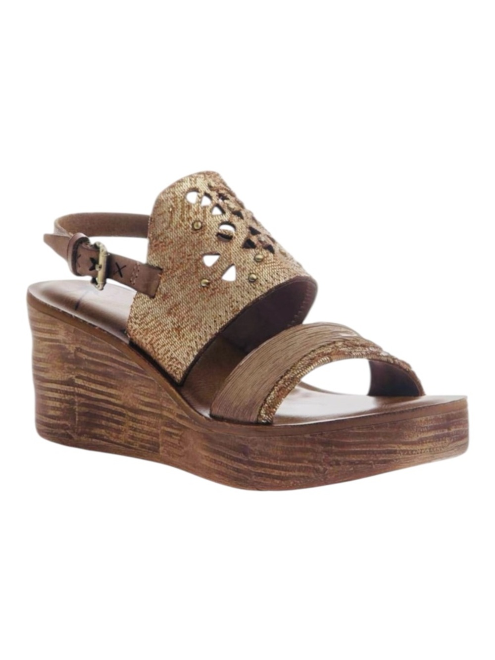 OTBT HIPPIE WEDGE Leather SANDALS in Metallic Golden/Tan NWT $140 8.5